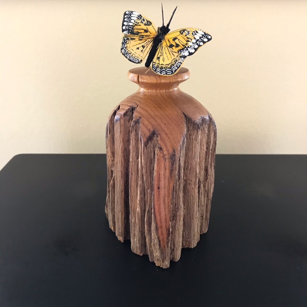 Solid Wood Carved Bud Vase